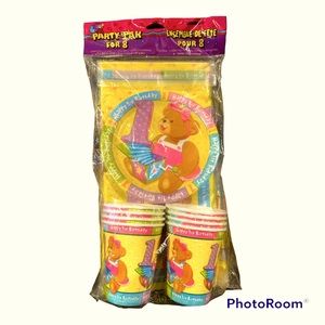 8~Serve~1st Birthday 8~Plates & 8~Napkins,8~Cups, 2 Tablecover Bear Teddy Girl